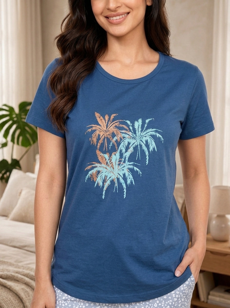 Azure Palm Night Suit